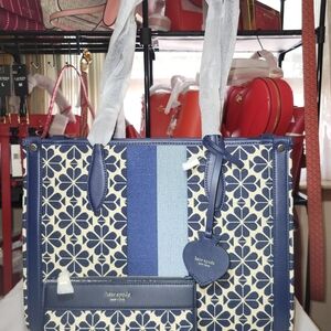 Kate Spade Spade Flower Jacquard Stripe Market Medium Tote + Zip Slim Wallet